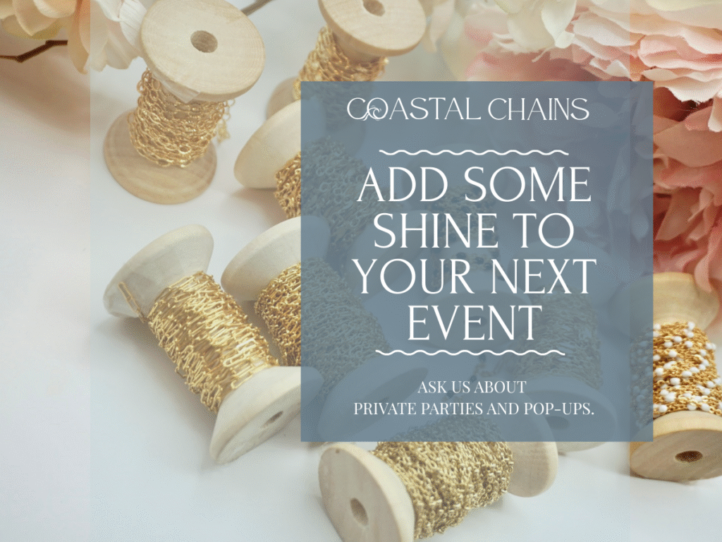 Guests enjoying a permanent jewelry party hosted by Coastal Chains in Charleston.