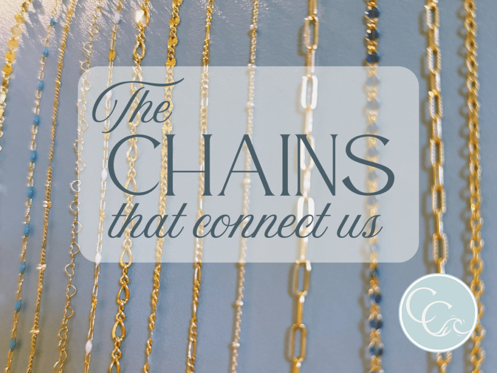 Selection of 14k gold-filled and sterling silver permanent jewelry chains with enamel accents.