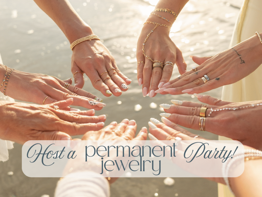 Group of friends permanent jewelry welded on during a party